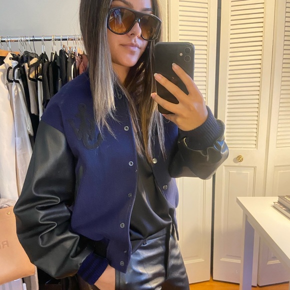 JW ANDERSON Jackets & Blazers - JW ANDERSON  x topshop Dark Blue Varsity Jacket with Anchor Emblem